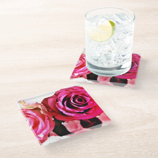 Blühende Rose Glasuntersetzer (Schrägansicht)