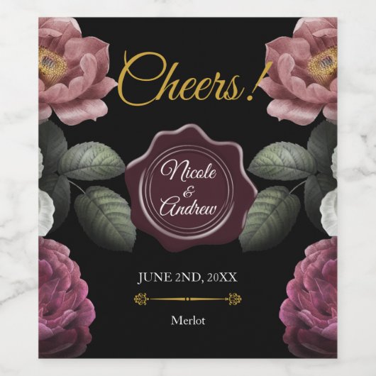 Blühende Rose Imitate Wachs Siegel Weinetikett (Einzelnes Label)