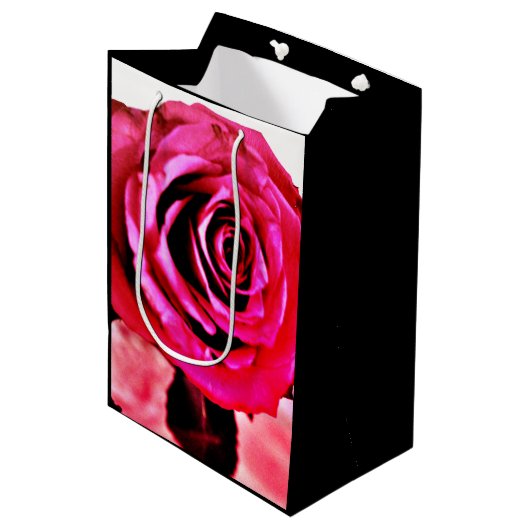 blühende Rose Mittlere Geschenktüte (Vorderseite Schrägansicht)