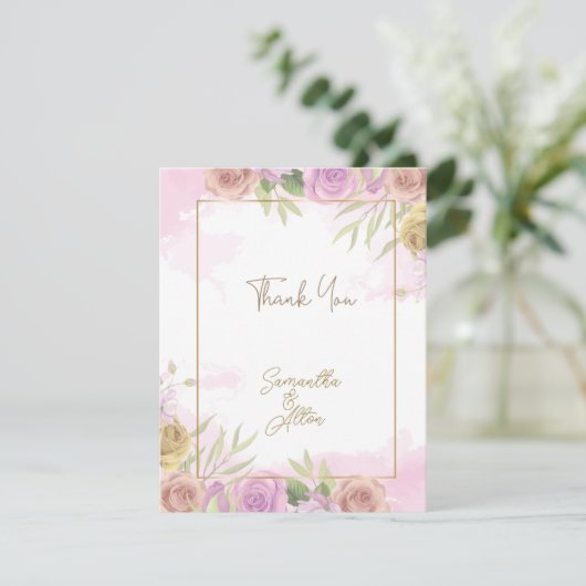 Blühende Rose Rosa Hochzeit Danke Karte (Stehend Vorderseite)