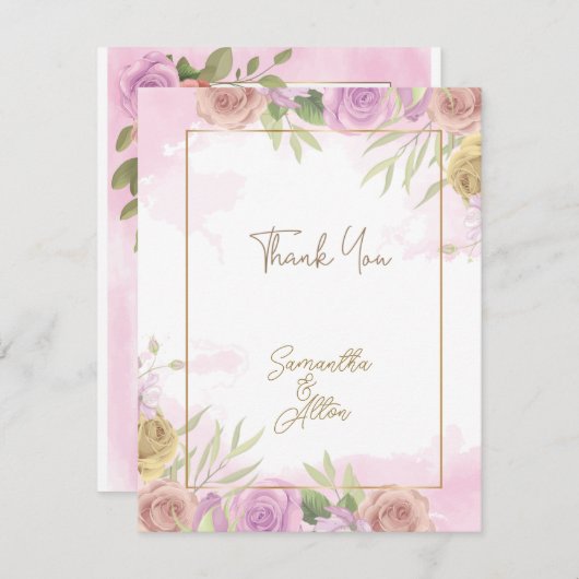 Blühende Rose Rosa Hochzeit Danke Karte (Vorne/Hinten)