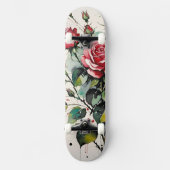 Blühende Rose Wasserfarbe Skateboard (Vorderseite)