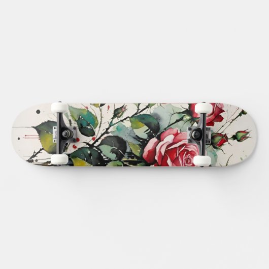 Blühende Rose Wasserfarbe Skateboard (Horizontal)