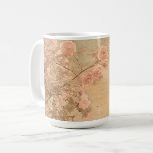 Blühende Rose Zweig Rosa Gold Vintag Kaffeetasse (Vorderseite Links)