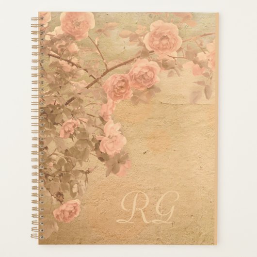 Blühende Rose Zweig Rosa Gold Vintag Planer (Vorderseite)