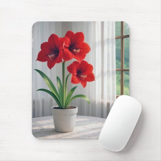 Blühende rote Amaryllis  Mousepad (Mit Mouse)