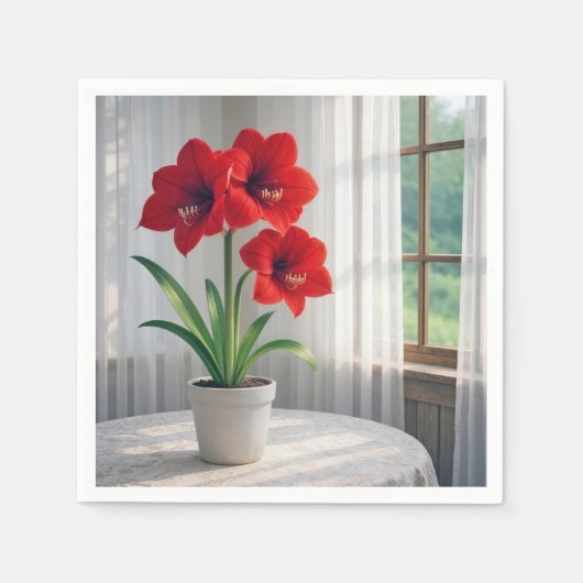 Blühende rote Amaryllis  Serviette (Vorderseite)