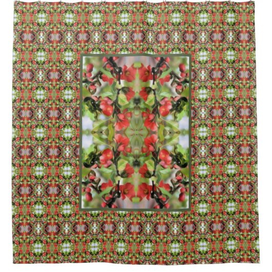 Blühende Rote Blüten Abstrakt Duschvorhang (Vorderseite)