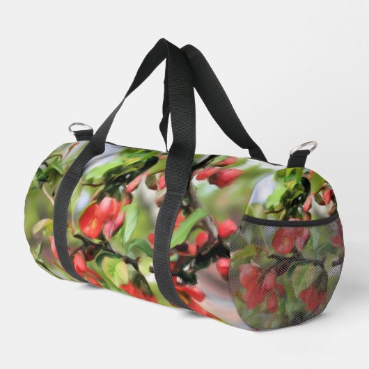 Blühende Rote Blüten Duffle Bag (Rechte Ecke)