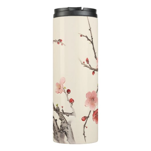 Blühende Sakura Traditionelle Malerei Thermosbecher (Rückseite)