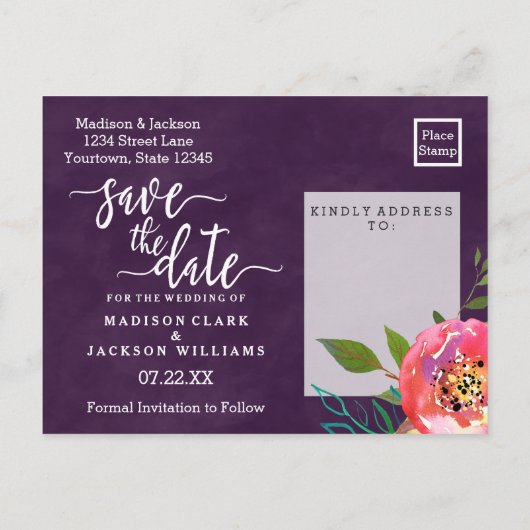 Blühende schick Farbe bearbeitbare Hochzeit Speich Ankündigungspostkarte (Rückseite)