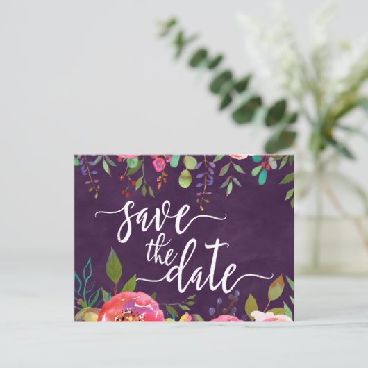 Blühende schick Farbe bearbeitbare Hochzeit Speich Ankündigungspostkarte (Stehend Vorderseite)