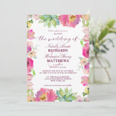 Blühende, schicke Minze & Blush Blumenstrauß Hochz Einladung (Stehend Vorderseite)