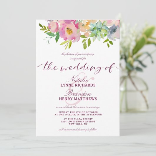 Blühende schicke Minze & Blush Pink Blumenzehen Einladung (Stehend Vorderseite)