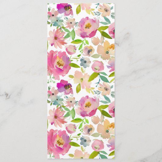 Blühende schicke Minze & Blush Rosa Blumendinner Menükarte (Rückseite)