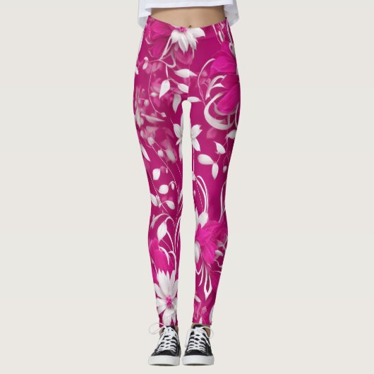 "Blühende Schönheit: Fuchsia Pink Leggings (Vorderseite)