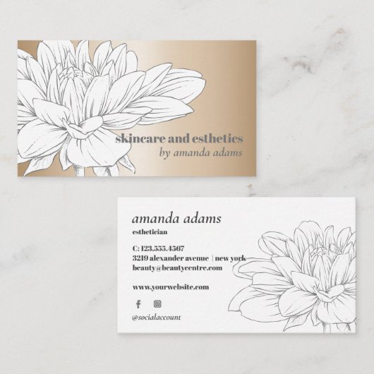 Blühende Schönheit | Gold Blume Visitenkarte (Vorne/Hinten)