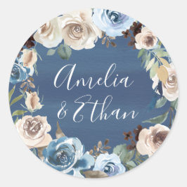 Blühende Schönheit | Personalisierte Hochzeit Runder Aufkleber