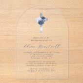 Blühende Seeschifffahrt Blauer Silberkreuz Taufe Acryleinladungen (Vorderseite)