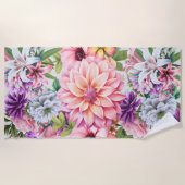 Blühende Sommergarten-Illustration Strandtuch (Vorderseite)