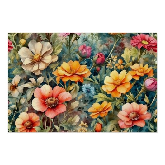Blühende Sommergartenblumen Poster (Vorderseite)