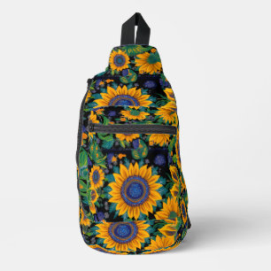 Blühende Sonnenblumen. Petrikivka Ukrainische Volk Crossbody Bag