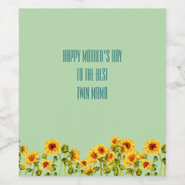 Blühende Sonnenblumen Zwillingsmüttertag der Mama Weinetikett