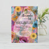 Blühende Träume | Farbige Blumenmuster Einladung (Stehend Vorderseite)