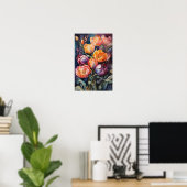 Blühende Tulips - Aquarellfarben - Blume der Blume Poster (Heimbüro)