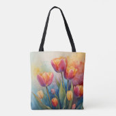 Blühende Tulips Aquarellfarben-Tasche Tasche (Rückseite)