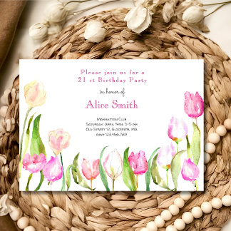 Blühende Tulpen Garten Aquarell Geburtstag Einladung