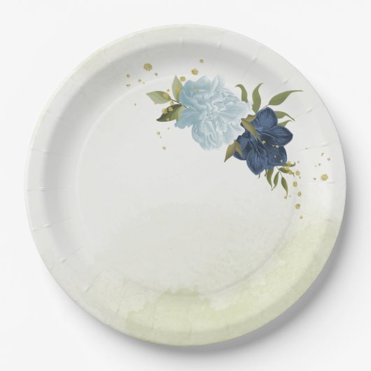 blühende und bläuliche Blumen Pappteller (Vorderseite)