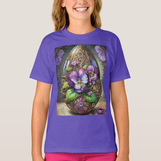 Blühende Vögel Foot Violets Wildblumen Ostereier T-Shirt (Vorderseite)