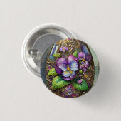 Blühende Vögel Fuß Veilchen Wildblumen Osterei Button (Vorne & Hinten)