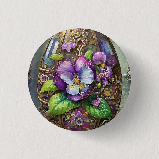 Blühende Vögel Fuß Veilchen Wildblumen Osterei Button (Vorderseite)