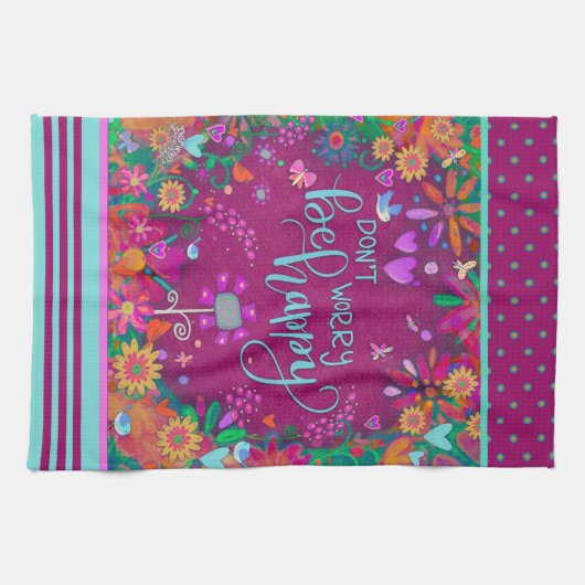 Blühende Vögel Spaß farbenfroh sein Zitat Geschirrtuch (Horizontal)