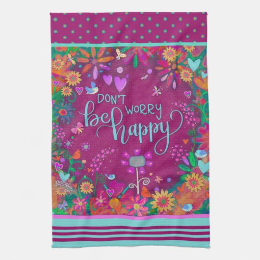 Blühende Vögel Spaß farbenfroh sein Zitat Geschirrtuch (Vertikal)