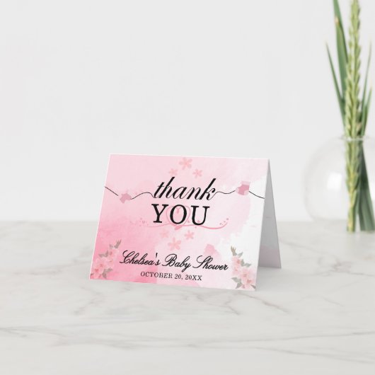 Blühende weiche Wasserfarbe Rosa Blütendusche Dankeskarte (Vorderseite)