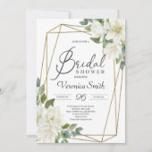 Blühende weiße Magnolia Blumengoldrahmen Einladung (Vorderseite)