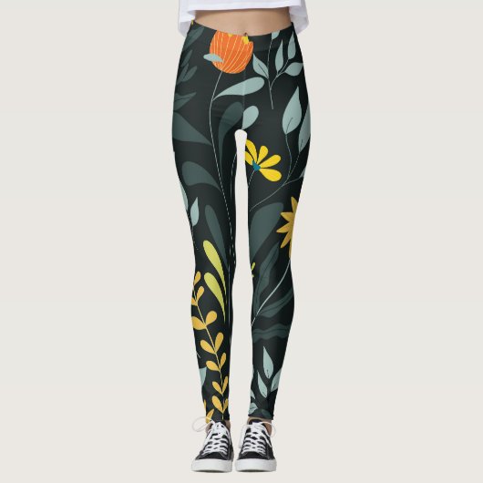 Blühende Wiese Trendy Seamless Design Leggings (Vorderseite)