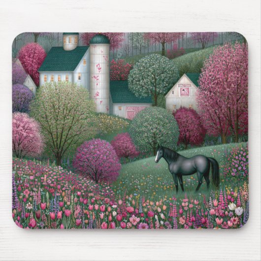 Blühende Wiesen-Hügelpferdefarm Mousepad (Vorne)
