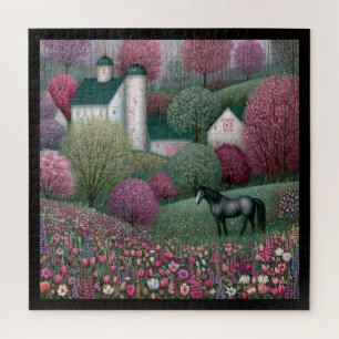 Blühende Wiesen-Hügelpferdefarm Puzzle