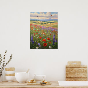 Blühende Wiesenlandschaftsmalerei Kunst Poster