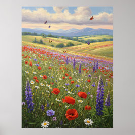 Blühende Wiesenlandschaftsmalerei Kunst Poster