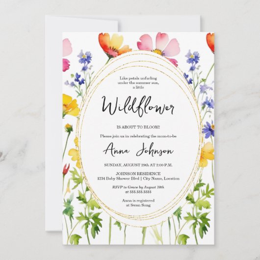 Blühende Wildblume Kinderdusche Einladung (Vorderseite)