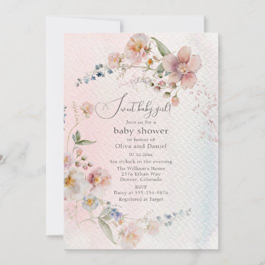 Blühende Wildblumen Kinderdusche Einladung (Vorderseite)