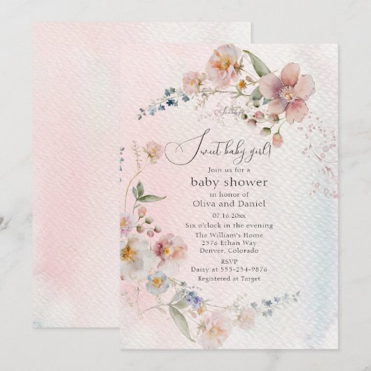 Blühende Wildblumen Kinderdusche Einladung (Vorne/Hinten)