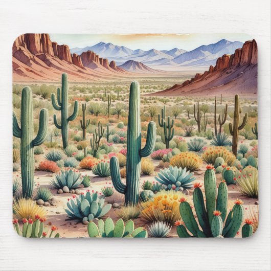 Blühende Wüste in Wasserfarbe Mousepad (Vorne)