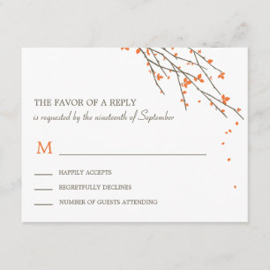 Blühende Zweige Hochzeitskarte - Orange RSVP Karte