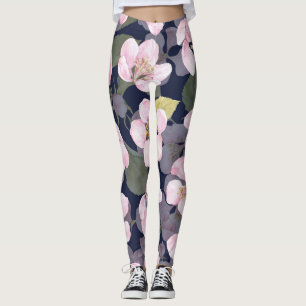 Blühender Apfel: Dunkelblaue Wasserfarbe Leggings
